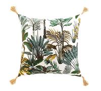 Douceur d'Intérieur, Cojín desenfundable con Pompones, 50 x 50 cm, algodón Estampado, Balinesia