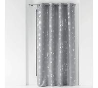 Douceur d'Intérieur Cortina con Ojales de 140 x 260 cm, poliéster con Estampado de Metallise Bloomy Gris/Plata