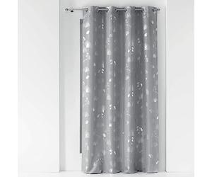 Douceur d'Intérieur Cortina con Ojales de 140 x 260 cm, poliéster con Estampado de Metallise Bloomy Gris/Plata