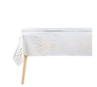 Douceur d'Intérieur Elona - Mantel, Rectangular, 150 x 300 cm, Blanco y Dorado, poliéster Estampado Metalizado