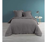 Douceur d'Intérieur - Funda nórdica (240 x 220 cm) Percalina Antracita, Percal de Algodón