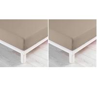 douceur d'intérieur Jersy - Sábana Bajera (90 x 190 cm) Color Arena, 100% algodón Jersey (Paquete de 2)