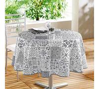 Douceur d'Intérieur Mantel Redondo (0) 160 cm PVC Estampado Persa Gris, Cloruro de polivinilo