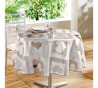 Douceur d'Intérieur Mantel Redondo (0) 160 CM PVC Imprime Cosy, Cloruro de polivinilo, Acogedor Corazón
