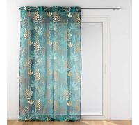 Douceur d'Intérieur, Ornella - Visillo con Ojales (140 x 240 cm, Esmeralda, Visillo Arenado, Estampado Metalizado