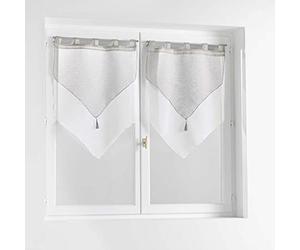 Douceur d'Intérieur Par de Pompones con Trabillas (2 x 60 x 120 cm), Color Gris y Blanco