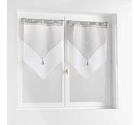 Douceur d'Intérieur Par de visillos con Trabillas (2 x 60 x 160 cm) Duetto Gris/Blanco, Velo Doble Arenado