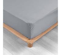 Douceur d'Intérieur Percalina Sábana Bajera para 2 Personas, Algodón Percal, Gris, 180 x 200 cm