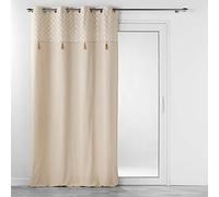 Douceur d'Intérieur Suave Interior, Cortina con Ojales 140 x 240 Cm, Algodón Liso con Top Impreso Metalizado y Pompón, Rafina