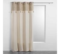 Douceur d'Intérieur Suave Interior, Cortina con Ojales (140 x 240 cm) Nueva Sultan Oro, Polialgodón Acabado Top Metalizado y Pompón, Natural