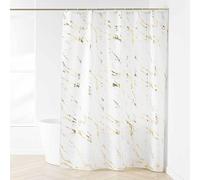 Douceur d'Interior - Cortina de Ducha con Ganchos (180 x 200 cm) - Acuamarbre Blanco/Dorado, poliéster Impreso Metalizado