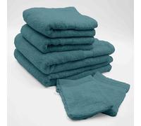 Douceur d'Interior, Set de 2 Guantes (15 x 21 cm), 2 Toallas (50 x 90 cm) y 2 sábanas de Ducha (70 x 130 cm) Esponja Lisa, Elegancia Azul