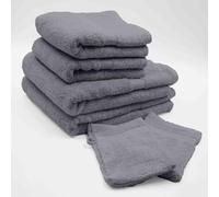 Douceur d'Interior, Set de 2 Guantes (15 x 21 cm), 2 Toallas (50 x 90 cm) y 2 sábanas de Ducha (70 x 130 cm) Esponja Lisa, Elegancia Antracita