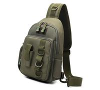 DOUDINGMAO Bolsa de hombro de pesca al aire libre, bolsa de pesca, bolsa de pecho para almacenamiento de aparejos para senderismo, mochila de hombro con soporte para caña, Verde militar, Talla única
