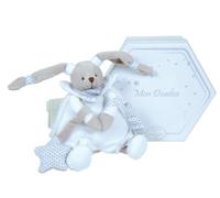 Doudou et Compagnie DC2397 Céleste - Conejo de peluche con sonajero y cadena para chupete, color azul