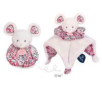 Doudou et Compagnie - Peluche de ratón Rosa 3 en 1 Reversible, 1 Doudou + 1 Marioneta = 1 pequeña Bolsa para Caminar de Peluche, 30 cm, colección de pequeños futés, Idea de Regalo, garantía de Doudou