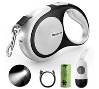 Douexio - Correa retráctil para perro con linterna LED, correa retráctil 3 en 1 para perros pequeños y medianos de hasta 66 libras, mango antideslizante (blanco)