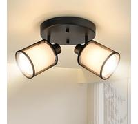 Doughelec Lámpara de Techo 2 Focos Orientable, Negro Redonda Plafones de Techo E14 Plafón Foco de techo Retro Aplique Pared Interior Giratorios Vintage Para Cocina Pasillos Salón, Sin Bombilla