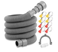 DOUJIAO Manguera Desagüe Lavadora 1-3m, PP, Universal, Antifugas (2M) | Kit completo: manguera, adaptador, 8 abrazaderas, soporte U. Ø20-38mm, cortable. Para lavadora, lavavajillas, secadora.