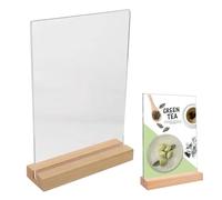 Doukesh A5 Soporte de Sobremesa Soporte de Menu de Acrílico Soporte para Letreros Expositor Metacrilato con Base de Madera T Expositor de Mesa Soporte Carteles Mesa para Restaurantes Hotel