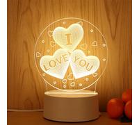 Doukesh I Love You Lámpara de Ilusión,3D LED Night Light,Luz Nocturna Acrílica Grabada,Luz Nocturna USB,3D LED Lámpara 3 Colores,Regalo para Mujer,Regalo Madre,Regalos de San Valentín