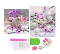 DOUKOYEE 5D Diamond Painting Kit Completo, Morado Orquídea Vela Buda Flores Colorido Pintura Diamante, Manualidades Adultos Niños DIY Dibujos con Diamantes, Dibujos Pintura De Diamante (B)