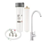 Doulton HIP Biotect Filtro de agua de cerámica ultra en línea + grifo de pilar + paquete de kit de instalación, Filtro de agua para debajo del mostrador con vela certificado por NSF y WRAS | Rosca M12