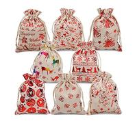Doumneou 16 bolsas de regalo de arpillera con cordón de Navidad, bolsas de regalo para dulces, suministros de fiesta de Navidad