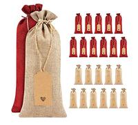 Doumneou 24 bolsas de arpillera para vino, bolsas para de vino con cordones, etiquetas y cuerdas, fundas reutilizables para de vino, Color rojo vino y