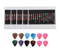 Doumneou 5 calcomanías de guitarra para diapasón de guitarra, calcomanías de notas de guitarra con 12 púas de guitarra para principiantes y estudiantes