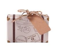 Doumneou 50 mini maletas cajas de recuerdo de fiesta, papel kraft vintage con etiquetas y cuerda para decoración de boda/fiesta de viaje/despedida de soltera