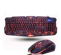 Doumneou de teclado y ratón retroiluminados USB con cable, impermeable, fresco, azul, rojo, para PC portátil, EE. UU