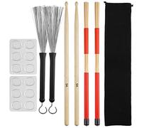 Doumneou Juego de de tambor, de madera de arce 5A, cepillos de varillas de tambor, cepillos de alambre de tambor retráctiles, amortiguadores de tambor con bolsa