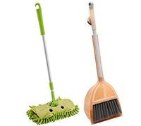 Doumneou Limpieza de limpieza para niños, 3 piezas de fregona pequeña, escoba pequeña, recogedor pequeño, juego de ayudante de limpieza (3 piezas)
