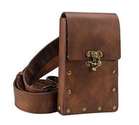 Doumneou Medieval - Cinturón de bolsillo para hombre, piel, estilo vintage, color marrón, Brown