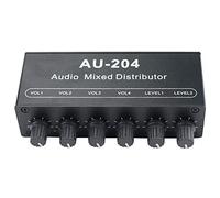 Doumneou Mezclador estéreo de audio (2 entradas y 4 salidas) Push Cuatro auriculares o amplificadores de potencia externos Control de volumen