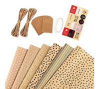 Doumneou Papel de regalo de cumpleaños, 6 hojas de papel kraft marrón con etiquetas, cuerdas y calcomanías