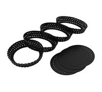 Doumneou Paquete de 4 bandejas redondas perforadas para hornear pizza de 5 pulgadas con agujeros para tartas, pasteles, quiches