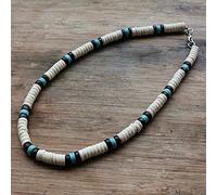 DOUPE Decoración de Cristal curativo Collar de Surfista Hecho de Cuentas Blancas,Negras y Azules for Hombres Joyas Tribales