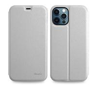 doupi Deluxe FlipCover para iPhone 12 Pro MAX (6,7 Pulgada) Carcasa Case magnético Funda Caso tirón Estilo Libro Protector de Cuero Artificial, Blanco