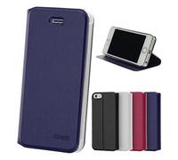 doupi Deluxe FlipCover para iPhone 4 4S, Carcasa Case magnético Funda Caso tirón Estilo Libro Protector de Cuero Artificial, Azul