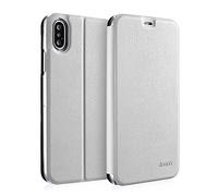 doupi Deluxe FlipCover para iPhone XS (5,8 Pulgada) Carcasa Case magnético Funda Caso tirón Estilo Libro Protector de Cuero Artificial, Blanco
