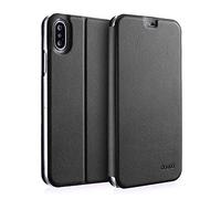 doupi Deluxe FlipCover para iPhone XS (5,8 Pulgada) Carcasa Case magnético Funda Caso tirón Estilo Libro Protector de Cuero Artificial, Negro