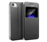 doupi Deluxe Ventana FlipCover para iPhone 6 6S (4,7 Pulgada), Carcasa Case magnético Funda Caso tirón Estilo Libro Protector de Cuero Artificial, Negro