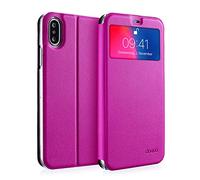 doupi Deluxe Ventana FlipCover para iPhone X & iPhone XS 5,8 Pulgada, Carcasa Case magnético Funda Caso tirón Estilo Libro Protector de Cuero Artificial, Rojo