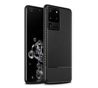 doupi PerfectFit Funda para Samsung Galaxy S20 Ultra (S20Ultra), TPU ultradelgado y Carbon Fiber Look Antideslizante Cubierta Protector de Parachoques la Carcasa del teléfono Celular, Negro