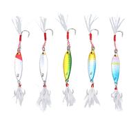 Douqifei 5pcs 10g Jig Pesca Cebo Metal Jig Cebo Artificial Cebo con Gancho de Pluma, Pesca Deficiencia de Toalla para Bajo