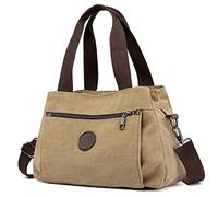 DOURR Hobo - Bolso bandolera de lona para mujer, con compartimentos múltiples, Caqui, M