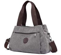 DOURR Hobo - Bolso bandolera de lona para mujer, con compartimentos múltiples, Gris, M