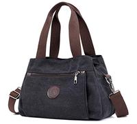 DOURR Hobo - Bolsos cruzados de lona para mujer, con múltiples compartimentos, bolso mediano, negro - M, M